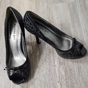 Madden Girl Black Woven Peep-Toe Heels